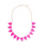 Hot Pink Enamel Geometric Tab Gold Toned Necklace